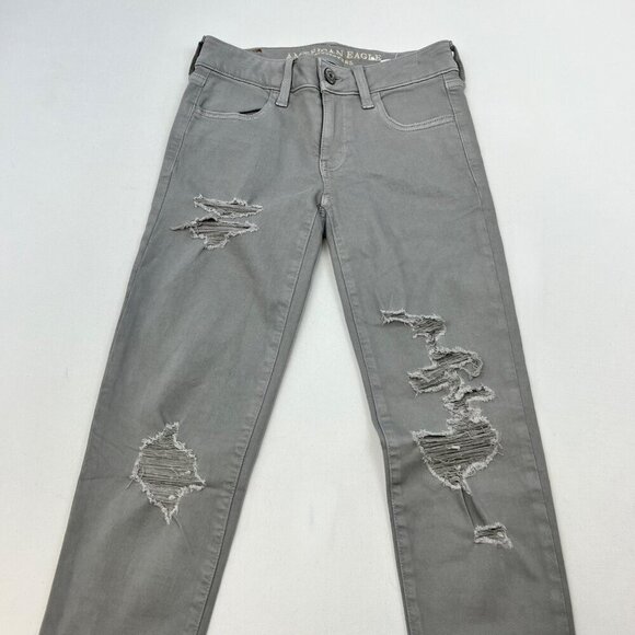 American Eagle Outfitters Women’s Distressed Jeggings Low Rise Gray Size 0 - Picture 2 of 9